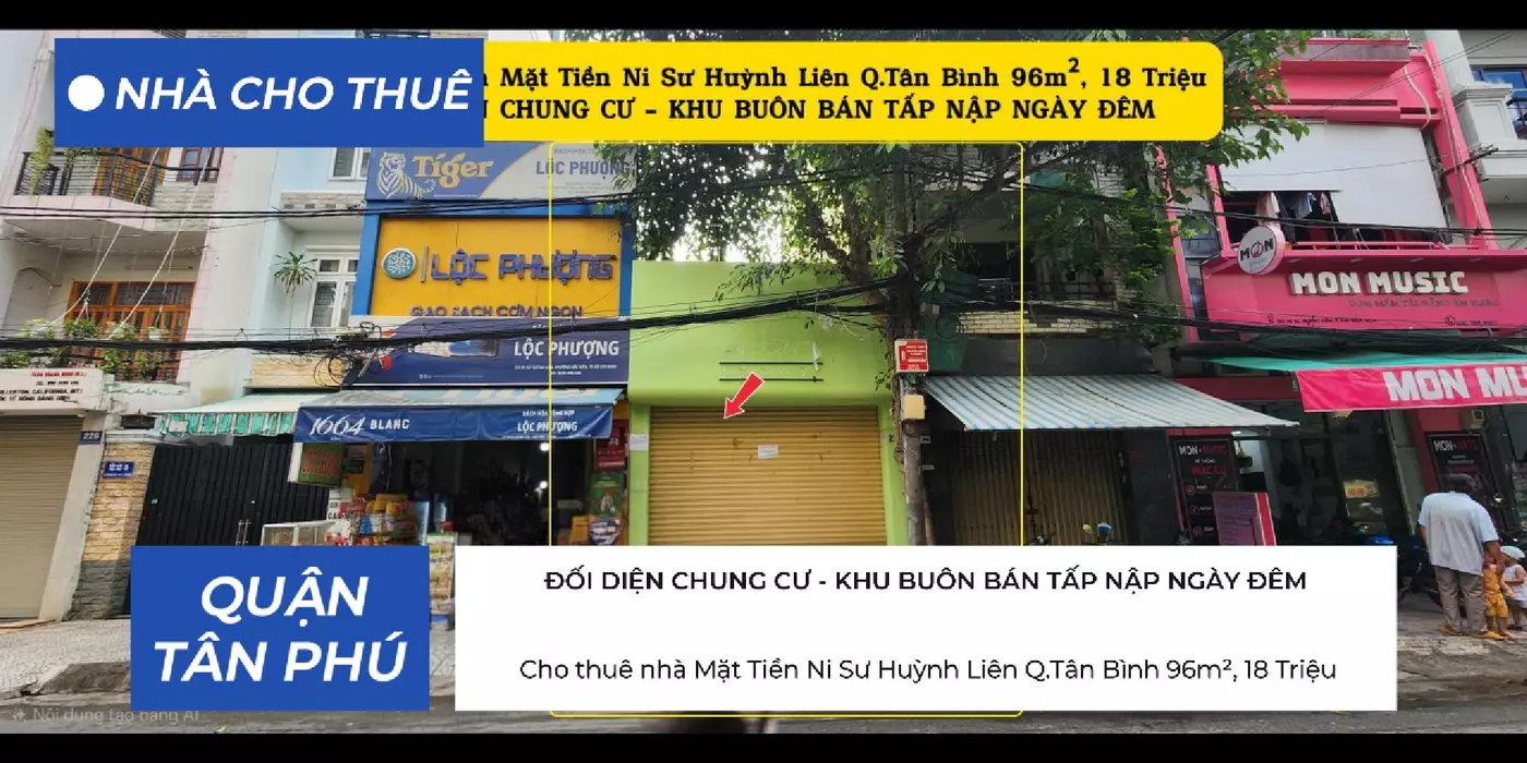 Cho thuê nhà Mặt Tiền Ni Sư Huỳnh Liên Q.Tân Bình 96m², 18Triệu - ĐỐI DIỆN CHUNG CƯ