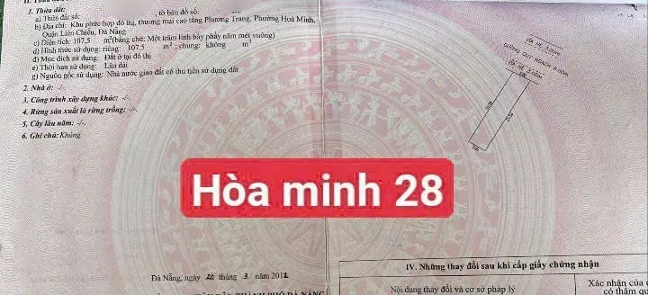 Bán đất đường Hoà Minh 28- Biển Nguyễn Tất Thành