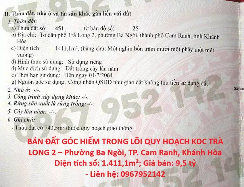 BÁN ĐẤT GÓC HIẾM TRONG LÕI QUY HOẠCH KDC TRÀ LONG 2 – Phường Ba Ngòi, TP. Cam Ranh, Khánh Hòa