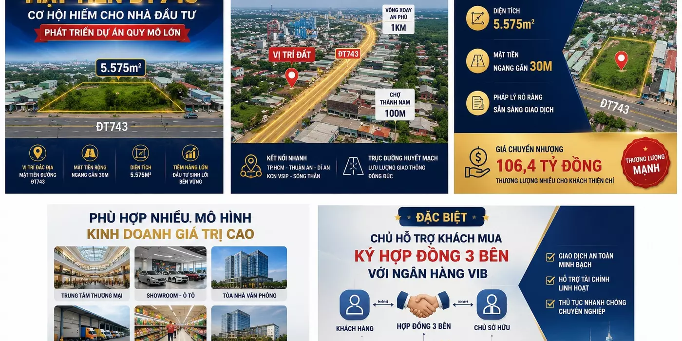 Đất Vàng Mặt Tiền ĐT743 – 5.575m² Phường An Phú = Thuận An Bình Dương Chỉ 106 Tỷ