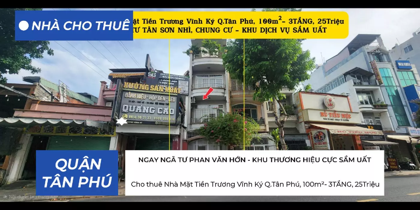 Cho thuê Nhà Mặt Tiền Trương Vĩnh Ký Q.Tân Phú, 100m²- 3TẦNG, 25Triệu