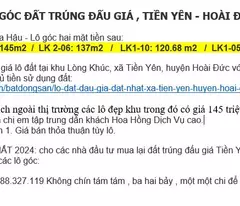 BÁN LẠI ĐẤT TRÚNG ĐẤU GIÁ HOÀI ĐỨC, GIÁ THỎA THUẬN