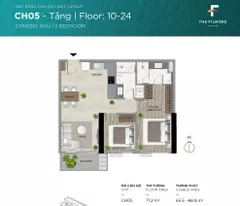 Chào bán căn hộ Filmore Đà Nẵng 2 phòng ngủ tầng thứ 14 - mã căn CH14.05