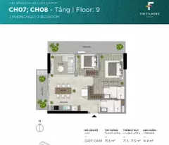 Chào bán căn hộ 2 phòng ngủ tòa Filmore Đà Nẵng từ chủ đầu  tư tầng 9 mã căn CH09.08