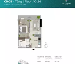 Chào bán căn hộ 1 phòng ngủ Filmore Đà Nẵng tầng 24 mã căn CH24.09
