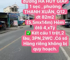 Siêu Phẩm Lô Góc Nhà 3 TẦNG đường HÀ HUY GIÁP 1 sẹc , phường THẠNH XUÂN, Q12, dt 82m2 (5,5mx14m)