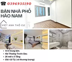 Bán nhà Hào Nam Đống Đa, Nở Hậu Nhẹ, Có Hai Thoáng Trước Sau, 26mx5T, Giá: 4,8 Tỷ, Lh: 0396935190.