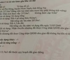 Bán đất Phú Đông, 257m², có sẵn 50m² thổ cư, đường ô tô né nhau, 1/ Hùng Vương – Giá 2,4 tỷ