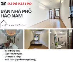 Bán nhà Hào Nam Đống Đa, Sổ Đỏ Vuông Vắn, Khu Trung Tâm, 34mx4T, Giá: 7,85 Tỷ, Lh: 0396935190.