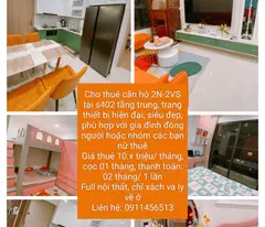 CHO THUÊ CĂN HỘ 2N-2VS TẠI S4002  CHỈ 10.x tr/tháng - Full Nội thất