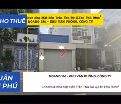 Cho thuê nhà Mặt tiền Trần Thủ Độ Q.Tân Phú 90m² - NGANG 5M - 15 Triệu