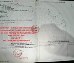 ĐẤT VỊ TRÍ ĐẸP  - GIÁ TỐT Cần bán nhanh lô đất tiềm năng tại Xã An Tây Bến Cát, Bình Dương