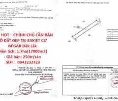 HOT HOT – CHÍNH CHỦ CẦN BÁN LÔ ĐẤT ĐẸP TẠI EAKIET CƯ M'GAR Đăk Lăk
