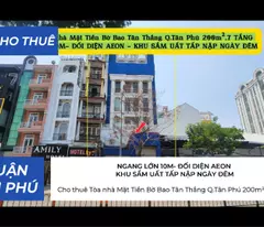 Cho thuê Tòa nhà Mặt Tiền Bờ Bao Tân Thắng Q.Tân Phú 200m²,7 TẦNG - ĐỐI DIỆN AEON