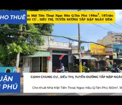 Cho thuê Nhà Mặt Tiền Thoại Ngọc Hầu Q.Tân Phú 160m², 18Triệu