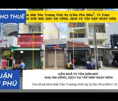 Cho thuê Nhà Mặt Tiền Trương Vĩnh Ký Q.Tân Phú 60m², 15Triệu