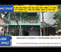 Cho thuê Nhà Mặt Tiền Phạm Văn Xảo Q.Tân Phú 100m², 15Triệu