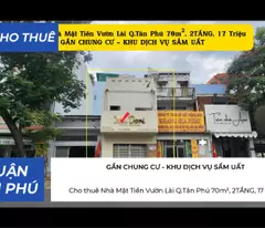 Cho thuê Nhà Mặt Tiền Vườn Lài Q.Tân Phú 70m², 2TẦNG, 17Triệu