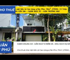 Cho thuê nhà mặt tiền Lê Cao Lãng q.Tân Phú, 70m², 2TẦNG, 15Triệu
