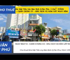 Cho thuê Nhà Mặt Tiền Lũy Bán Bích Q.Tân Phú, 112m²,3TẦNG - NGAY NGÃ TƯ