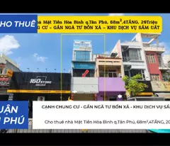 Cho thuê nhà Mặt Tiền Hòa Bình q.Tân Phú, 68m²,4TẦNG, 20Triệu