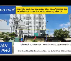 Cho thuê Nhà Mặt Tiền Kênh Tân Hóa Q.Tân Phú, 224m²,NGANG 8M