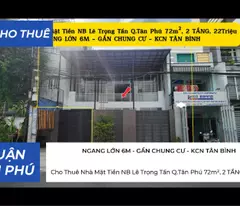 📣📣Cho Thuê Nhà Mặt Tiền NB Lê Trọng Tấn Q.Tân Phú 72m², 2 TẦNG, 22Triệu