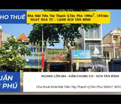 Cho thuê Nhà Mặt Tiền Tây Thạnh Q.Tân Phú 100m², 16Triệu - NGAY NGÃ TƯ