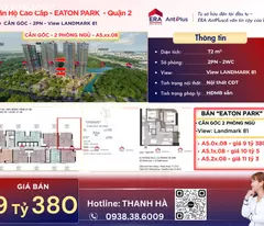 Chủ nhà Eaton Park - bán nhà đi Mỹ - bán căn góc 2PN - đã có HĐMB - công chứng ngay