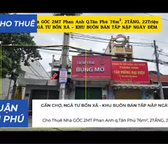 Cho Thuê Nhà GÓC 2MT Phan Anh q.Tân Phú 76m², 2TẦNG, 22Triệu - CẠNH CHỢ