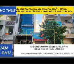 Cho Thuê Nhà Mặt Tiền Tân Sơn Nhì Q.Tân Phú 88m², 25Triệu, KHU VỰC SẦM UẤT BẬC NHẤT TÂN PHÚ