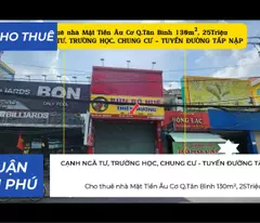 Cho thuê nhà Mặt Tiền Âu Cơ Q.Tân Bình 130m², 25Triệu, CẠNH TRƯỜNG HỌC, CHUNG CƯ