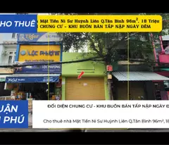 Cho thuê nhà Mặt Tiền Ni Sư Huỳnh Liên Q.Tân Bình 96m², 18Triệu - ĐỐI DIỆN CHUNG CƯ