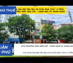 Cho Thuê Nhà Mặt Tiền Bàu Cát q.Tân Bình 72m², 4TẦNG - CẠNH NGÂN HÀNG