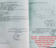 HOT HOT –  CẦN BÁN LÔ ĐẤT MẶT TIỀN – GIÁ TỐT – Đường Trần Văn Mười, Xuân Thới Đông, Hóc Môn, TP.HCM
