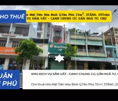 Cho thuê nhà Mặt Tiền Hòa Bình Q.Tân Phú 72m², 3TẦNG, 25Triệu