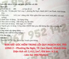 BÁN ĐẤT GÓC HIẾM TRONG LÕI QUY HOẠCH KDC TRÀ LONG 2 – Phường Ba Ngòi, TP. Cam Ranh, Khánh Hòa