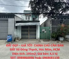 ĐẤT ĐẸP – GIÁ TỐT- CHÍNH CHỦ CẦN BÁN ĐẤT Xã Đông Thạnh, Hóc Môn, HCM