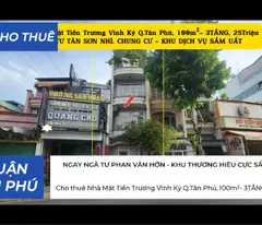 Cho thuê Nhà Mặt Tiền Trương Vĩnh Ký Q.Tân Phú, 100m²- 3TẦNG, 25Triệu