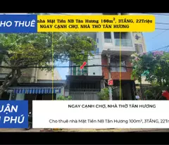 Cho thuê nhà Mặt Tiền NB Tân Hương 100m², 3TẦNG, 22Triệu, NGAY CẠNH CHỢ, NHÀ THỜ