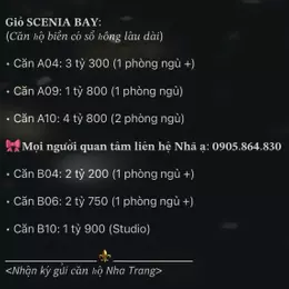 Giỏ hàng các căn hộ biển đang bán tại tòa Scenia Bay, Nha Trang mới nhất
