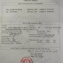 Bán Nhà 2 tầng 65m2 đường Đông Hưng Thuận 21, giáp Gò Vấp, Q12 giá 2.65T