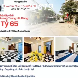 Bán nhà tập thể ngõ  Quang Trung Hà Đông Hà Nội.
Tầng 1 oto vào tận nơi
