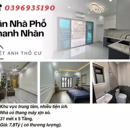 Bán nhà phố Thanh Nhàn, Sổ Chính Chủ Nở Hậu, Nhà Mới Đẹp, 31mx5T, Giá: 7.8 Tỷ, Lh: 0396935190.