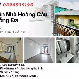Bán nhà Phố Hoàng Cầu, Trung Tâm Quận, Bạt Ngàn TIện Ích, 33mx5T, Giá: 7.9 Tỷ, Lh: 0396935190.