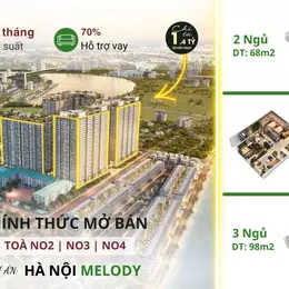 Độc quyền! Quỹ căn 2 - 3 ngủ giá cực tốt ký trực tiếp CĐT Hà Nội Melody chỉ 53tr/m2 view hồ đẹp