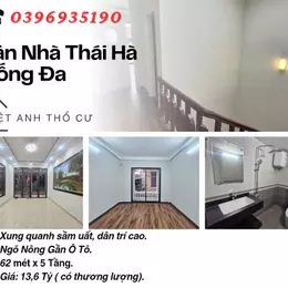Bán nhà Phố Thái Hà, Ngõ Nông, Ba Bước Ra Phố, 62mx5T, Giá: 13.6 Tỷ, Lh: 0396935190.