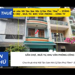 Cho thuê nhà NB Tân Sơn Nhì Q.Tân Phú 79m² -3TẦNG- 20Triệu