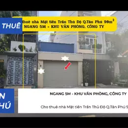Cho thuê nhà Mặt tiền Trần Thủ Độ Q.Tân Phú 90m² - NGANG 5M - 15 Triệu