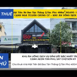 Cho thuê nhà Mặt Tiền Bờ Bao Tân Thắng Q.Tân Phú 400m²,NGANG 12.5M, CẠNH AEON